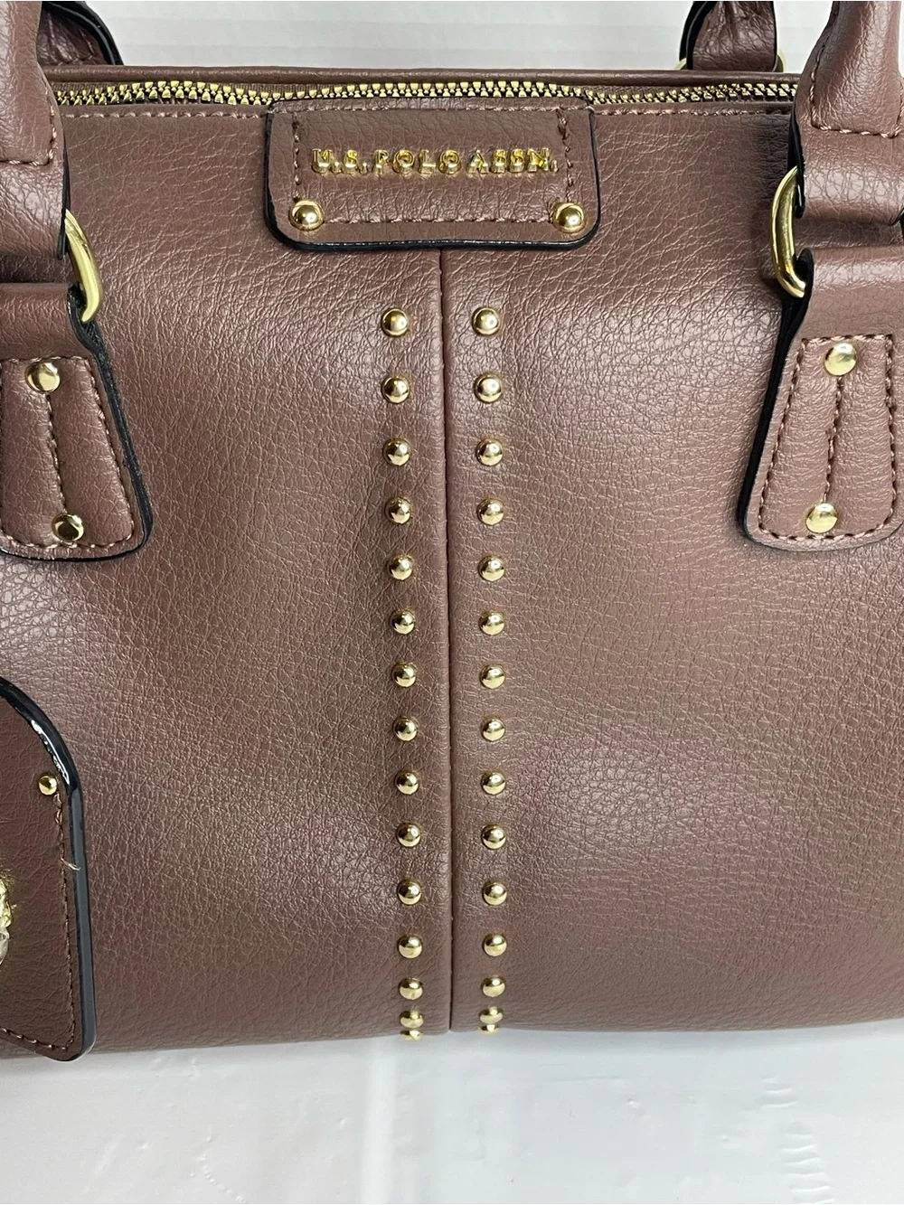U.S. Polo Assn. Brown Satchel with Gold Studs